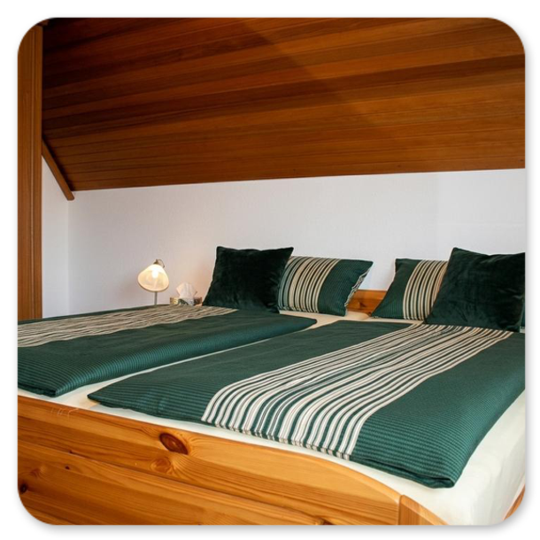 Schlafzimmer mit Doppelbett (180x200), Kleiderschrank und Flachbild-Fernsehe